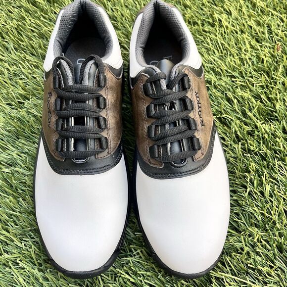 New FootJoy Men\'s GreenJoys Golf Spiked Shoes 8M White/Brown Upper Red Bottom main image 5